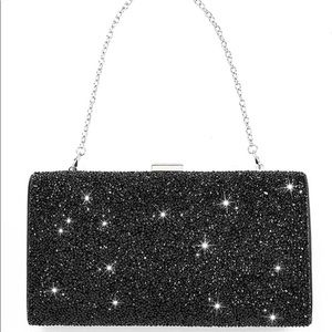 Black Crystal Purse with Crystals on Front and Back & silver detachable chain